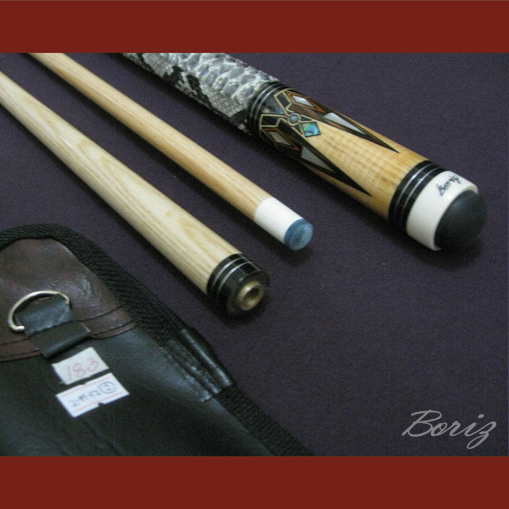 Boriz Billiards Raw Snake Skin Leather Grip Pool Cue Stick Original Inlay Artwork #BCC010