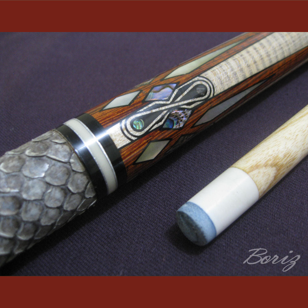 Boriz Billiards Raw Snake Skin Grip Pool Cue Stick Original Inlay Artwork #BCC001