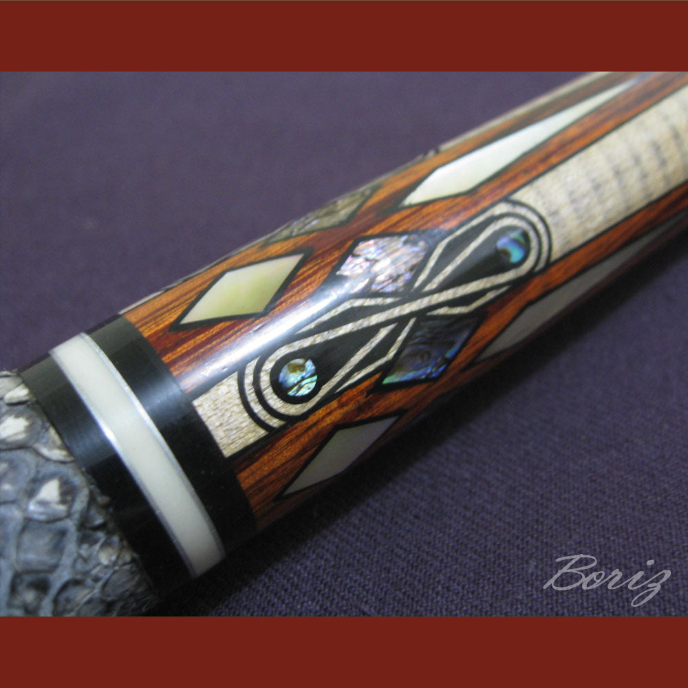 Boriz Billiards Raw Snake Skin Grip Pool Cue Stick Original Inlay Artwork #BCC001