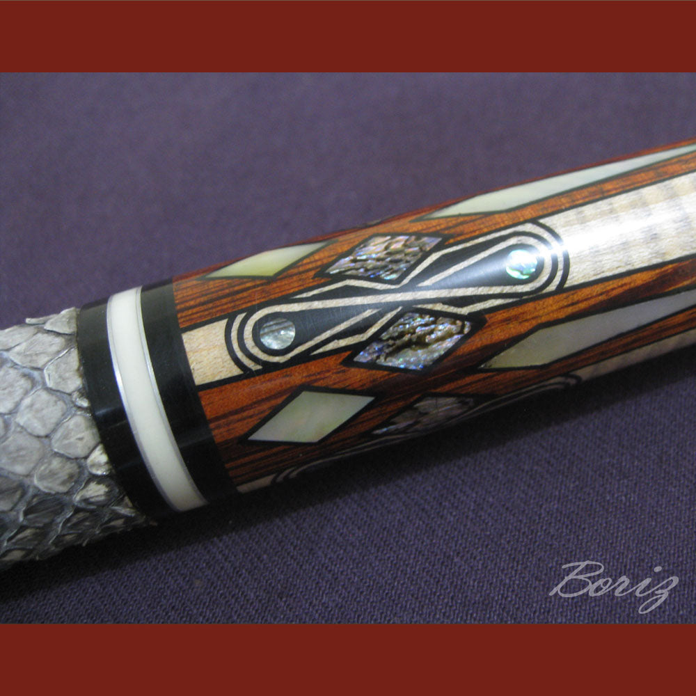 Boriz Billiards Raw Snake Skin Grip Pool Cue Stick Original Inlay Artwork #BCC001
