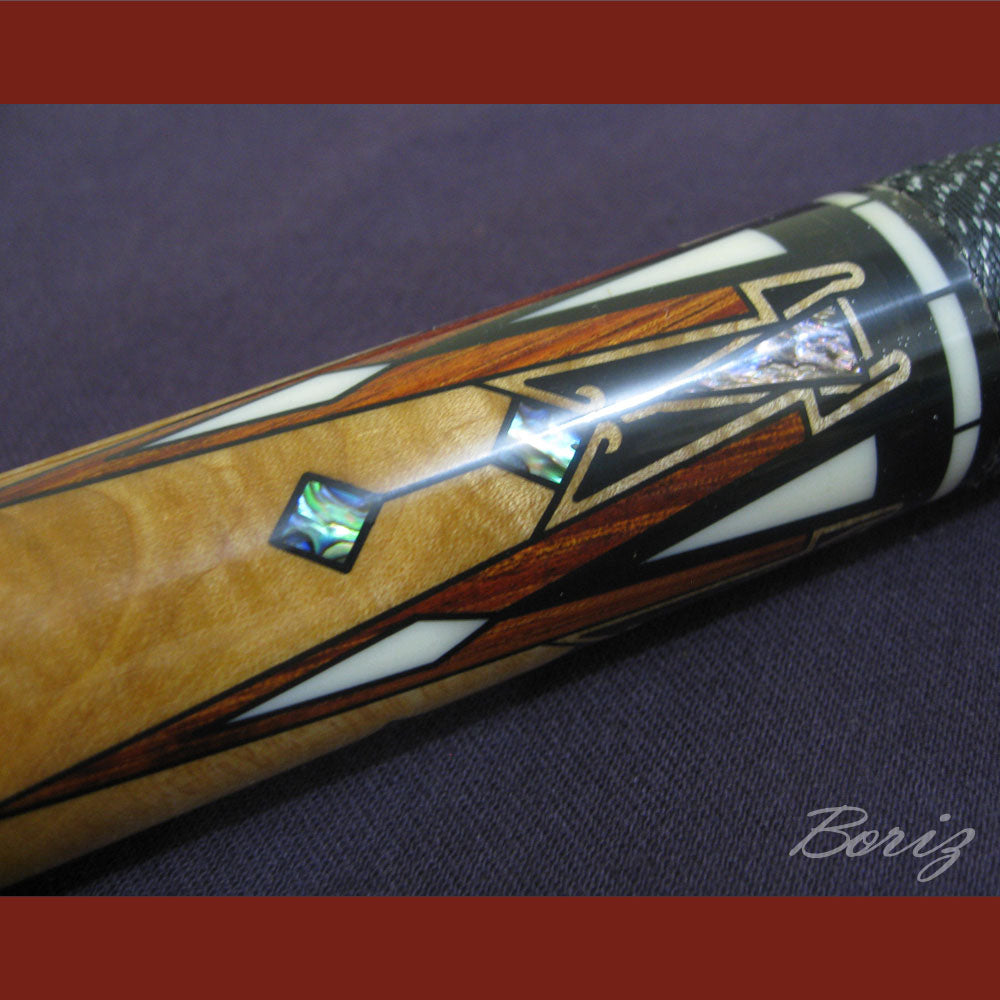 Boriz Billiards Black Linen Wrap Grip Pool Cue Stick Original Inlay Artwork #BCC003
