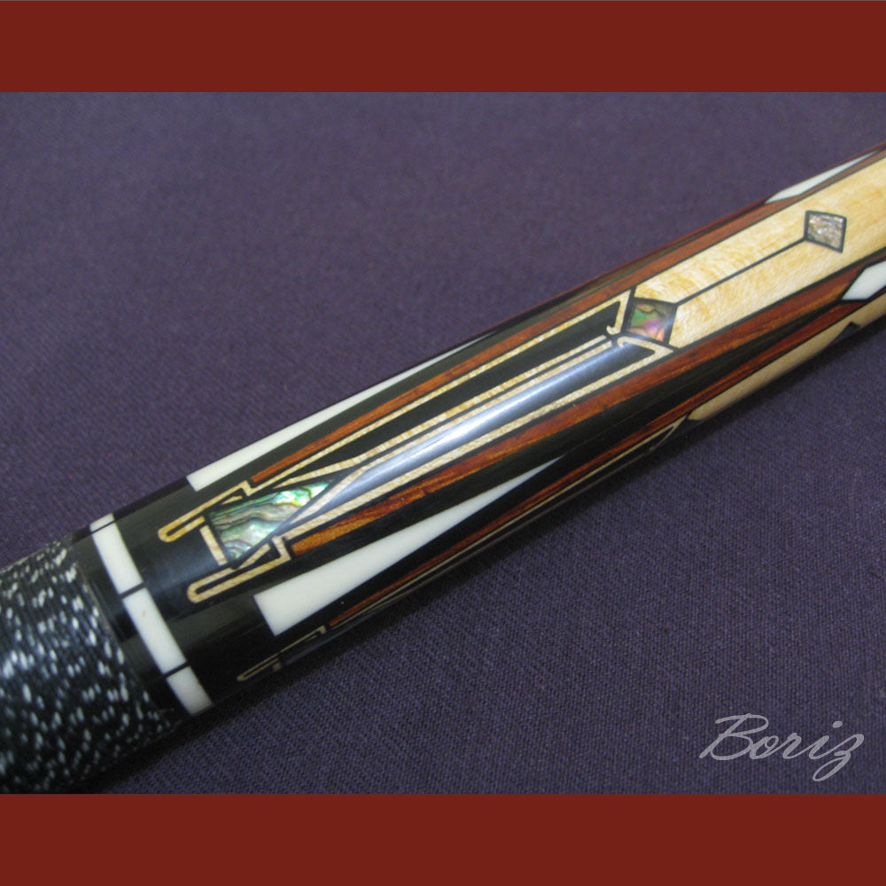 Boriz Billiards Black Linen Wrap Grip Pool Cue Stick Original Inlay Artwork #BCC003