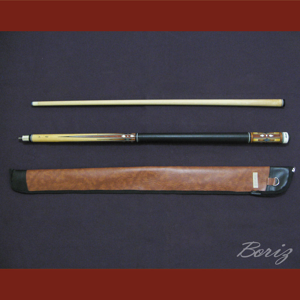 Boriz Billiards Smooth Black Leather Grip Pool Cue Stick Original Inlay Artwork #BCC004