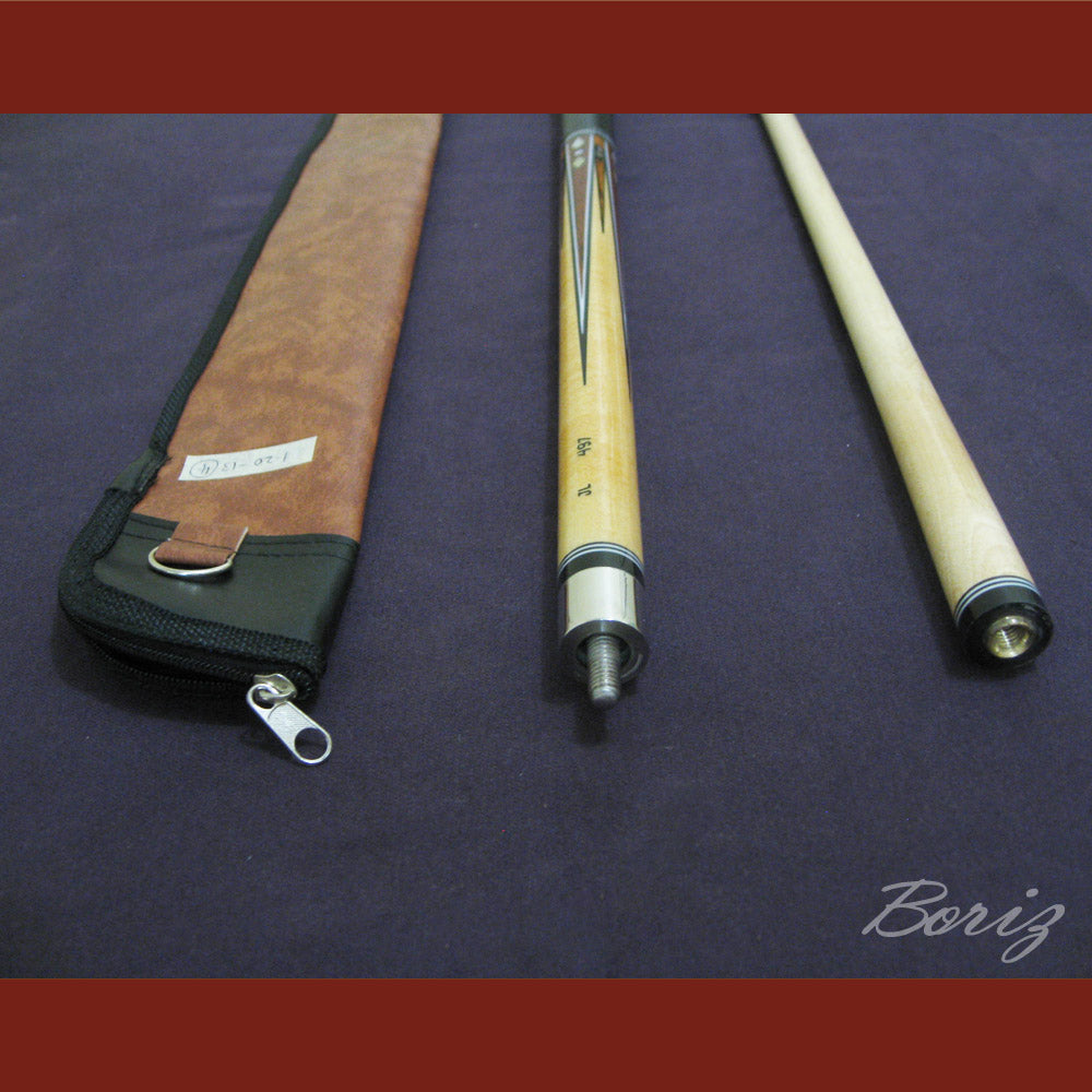 Boriz Billiards Smooth Black Leather Grip Pool Cue Stick Original Inlay Artwork #BCC004