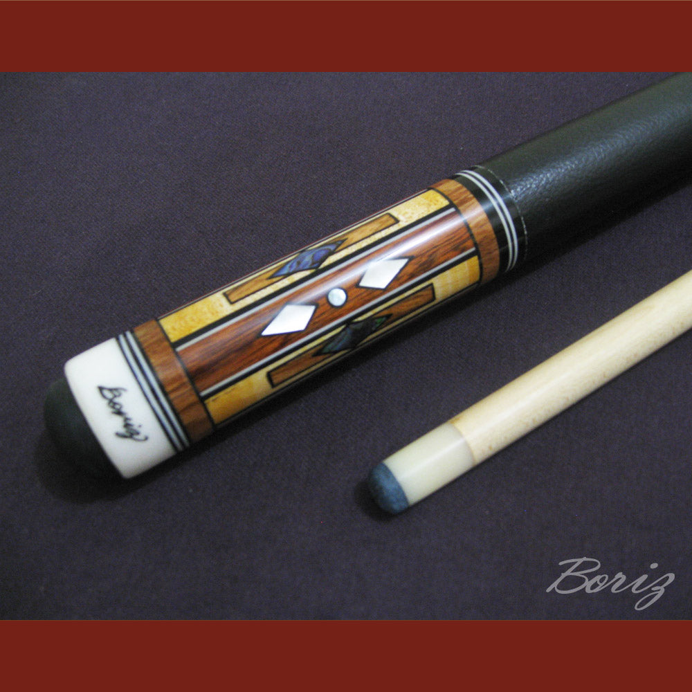 Boriz Billiards Smooth Black Leather Grip Pool Cue Stick Original Inlay Artwork #BCC004