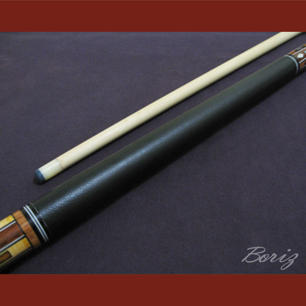 Boriz Billiards Smooth Black Leather Grip Pool Cue Stick Original Inlay Artwork #BCC004