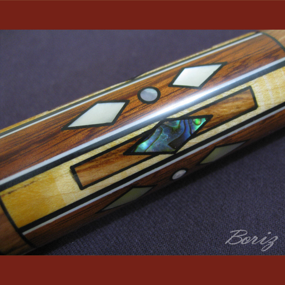 Boriz Billiards Smooth Black Leather Grip Pool Cue Stick Original Inlay Artwork #BCC004