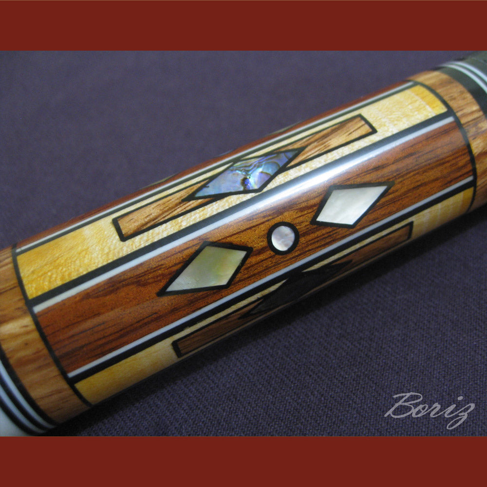 Boriz Billiards Smooth Black Leather Grip Pool Cue Stick Original Inlay Artwork #BCC004