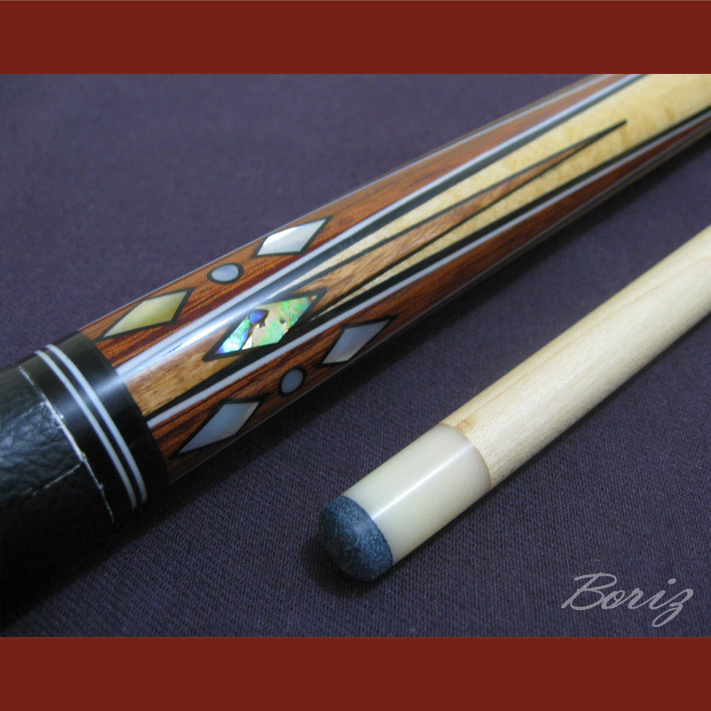 Boriz Billiards Smooth Black Leather Grip Pool Cue Stick Original Inlay Artwork #BCC004