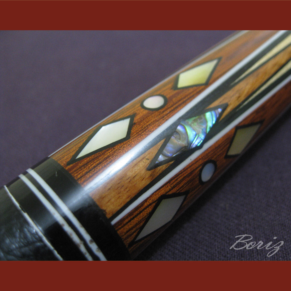 Boriz Billiards Smooth Black Leather Grip Pool Cue Stick Original Inlay Artwork #BCC004