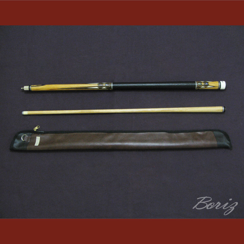 Boriz Billiards Smooth Black Leather Grip Pool Cue Stick Original Inlay Artwork #BCC005