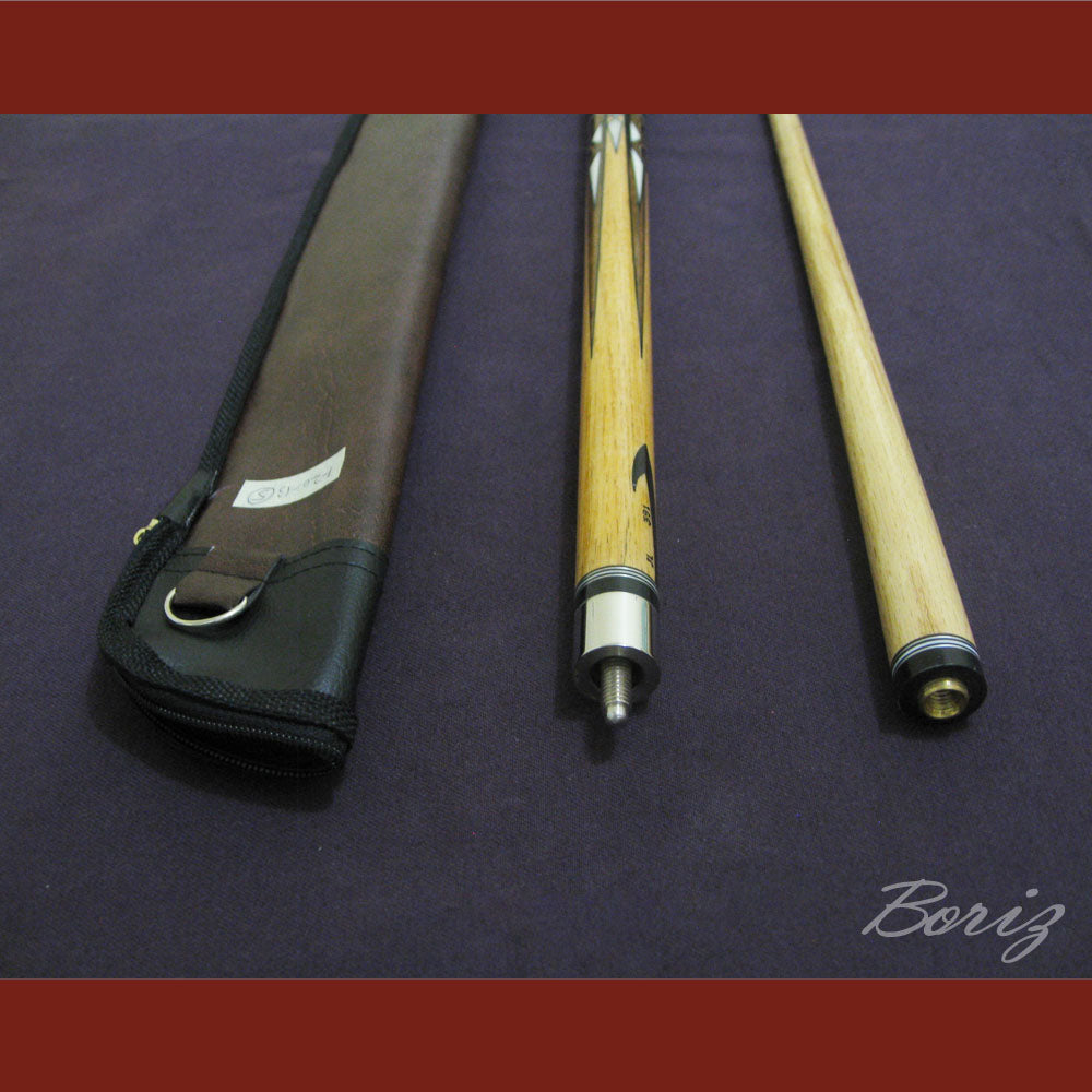 Boriz Billiards Smooth Black Leather Grip Pool Cue Stick Original Inlay Artwork #BCC005