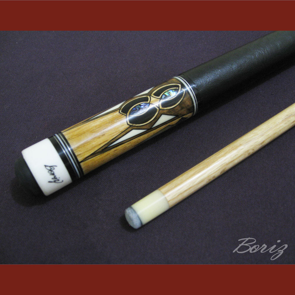 Boriz Billiards Smooth Black Leather Grip Pool Cue Stick Original Inlay Artwork #BCC005