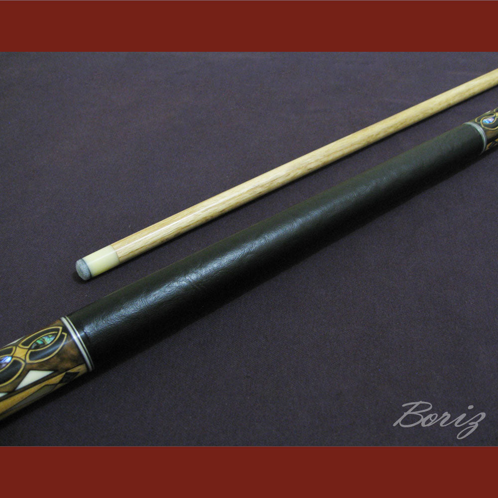Boriz Billiards Smooth Black Leather Grip Pool Cue Stick Original Inlay Artwork #BCC005