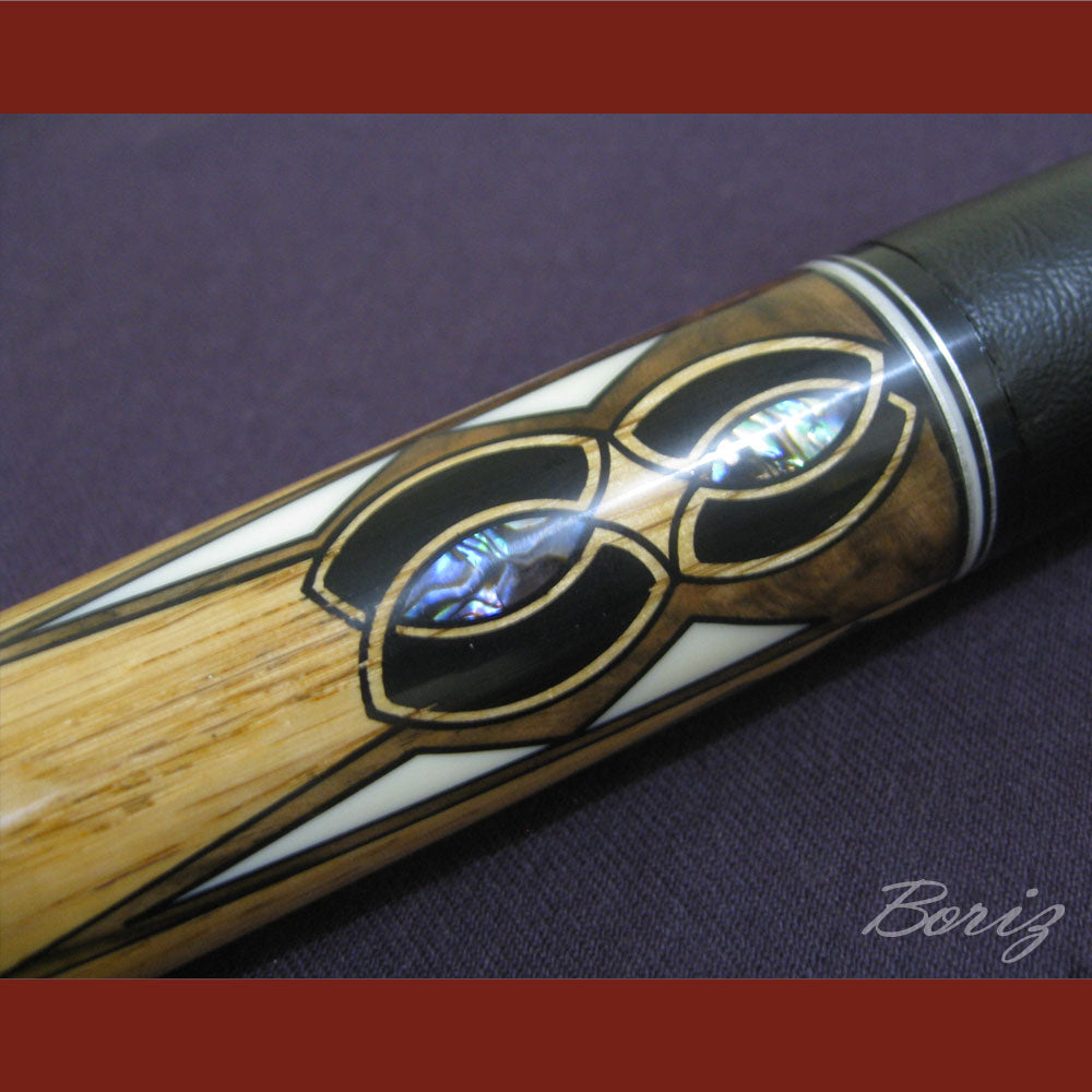 Boriz Billiards Smooth Black Leather Grip Pool Cue Stick Original Inlay Artwork #BCC005