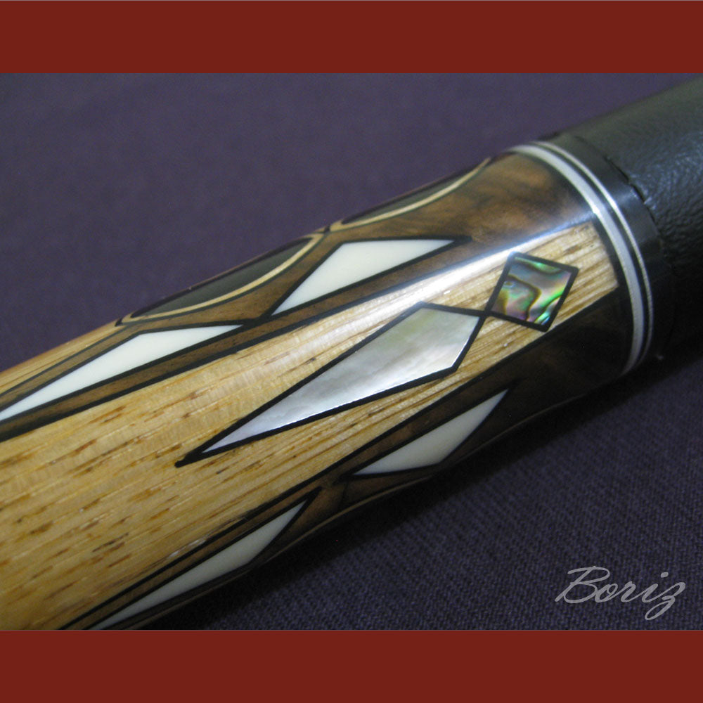 Boriz Billiards Smooth Black Leather Grip Pool Cue Stick Original Inlay Artwork #BCC005