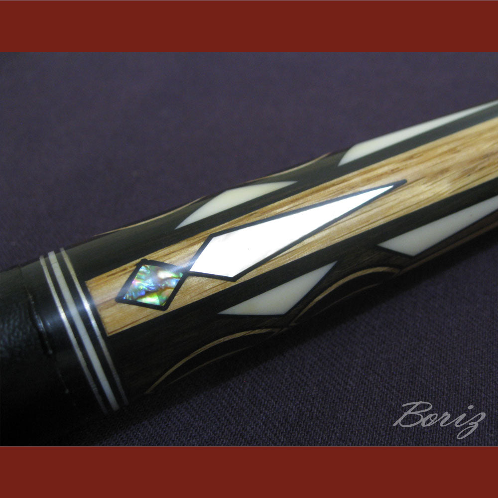 Boriz Billiards Smooth Black Leather Grip Pool Cue Stick Original Inlay Artwork #BCC005