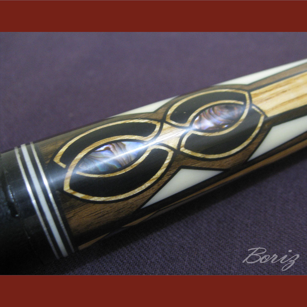 Boriz Billiards Smooth Black Leather Grip Pool Cue Stick Original Inlay Artwork #BCC005