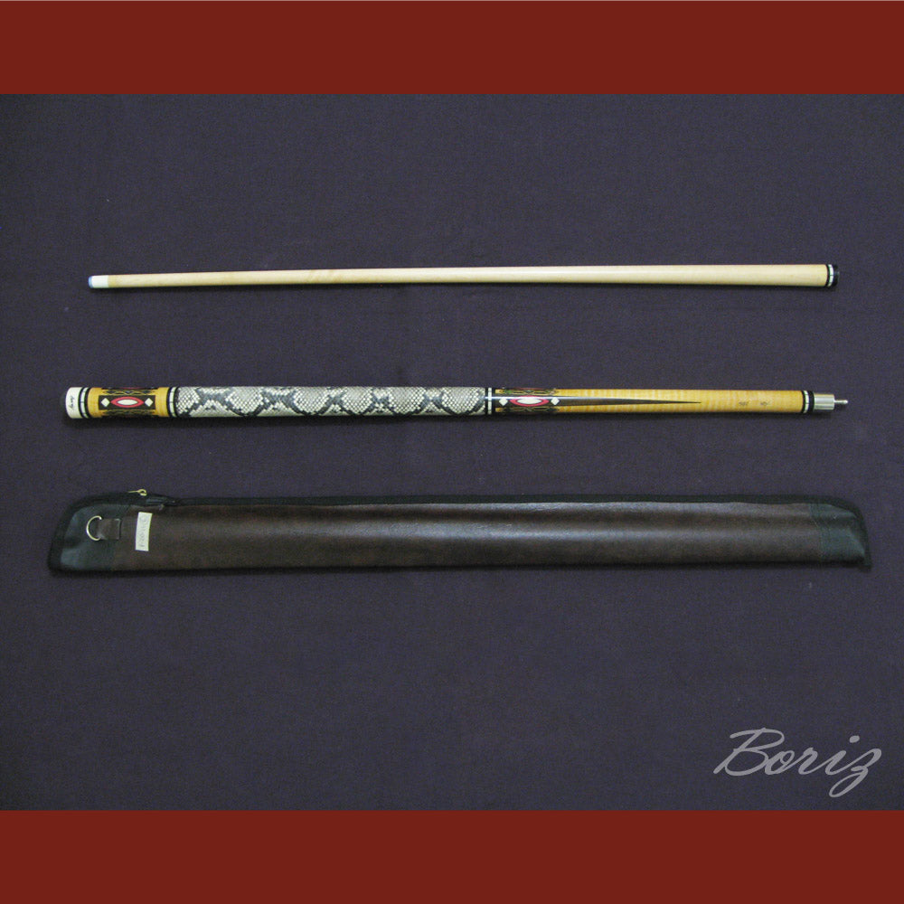 Boriz Billiards Raw Snake Skin Leather Grip Pool Cue Stick Original Inlay Artwork #BCC006