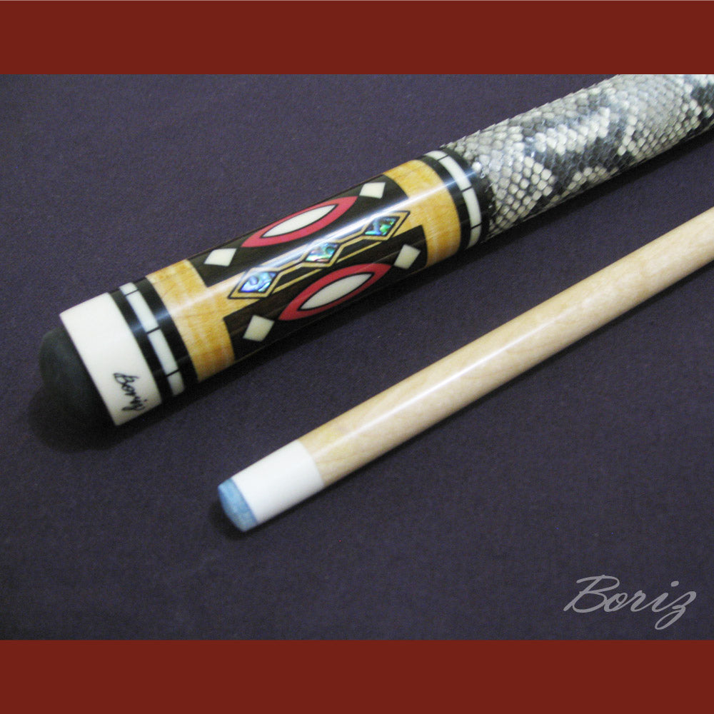 Boriz Billiards Raw Snake Skin Leather Grip Pool Cue Stick Original Inlay Artwork #BCC006
