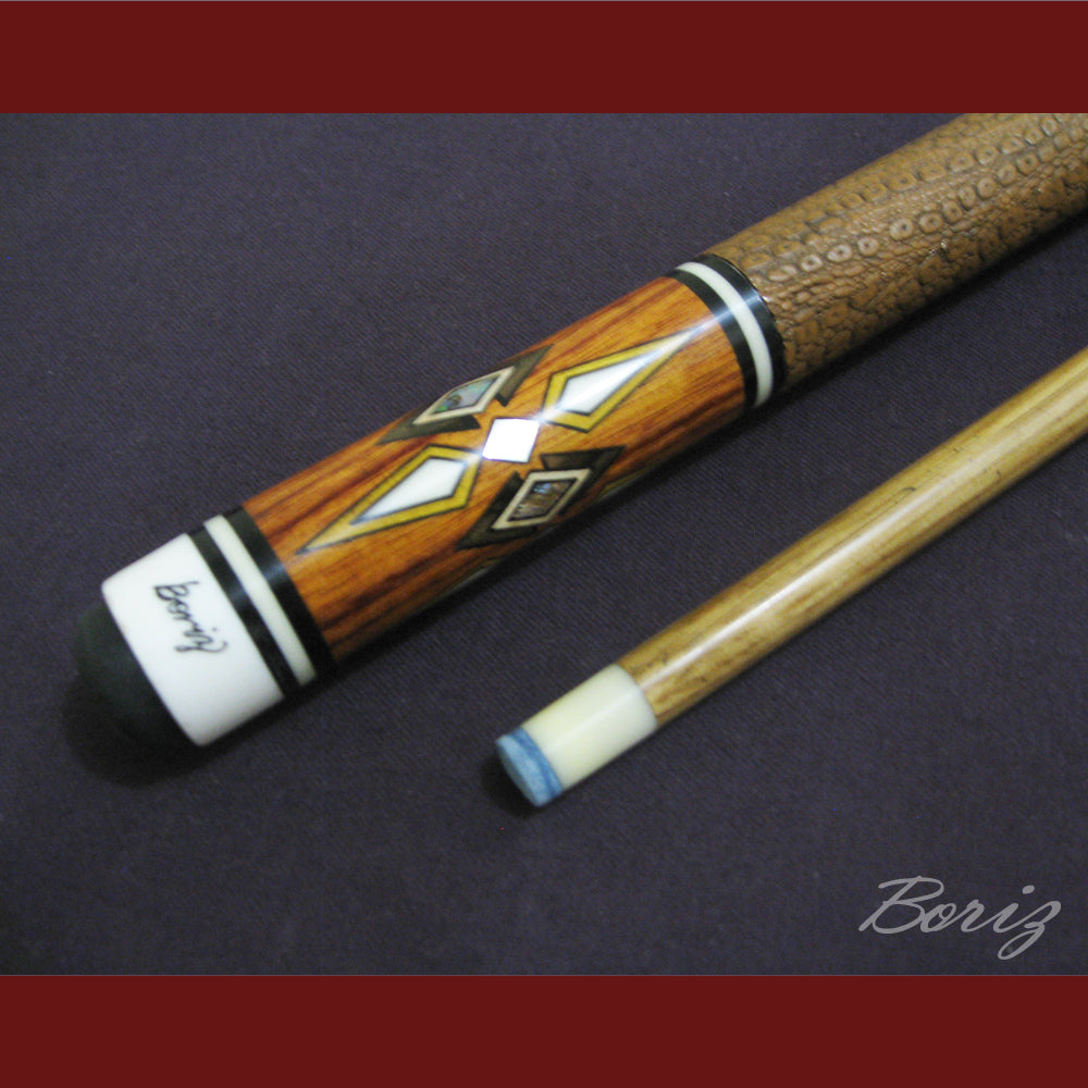 Boriz Billiards Brown Snake Skin Leather Grip Pool Cue Stick Original Inlay Artwork #BCC007