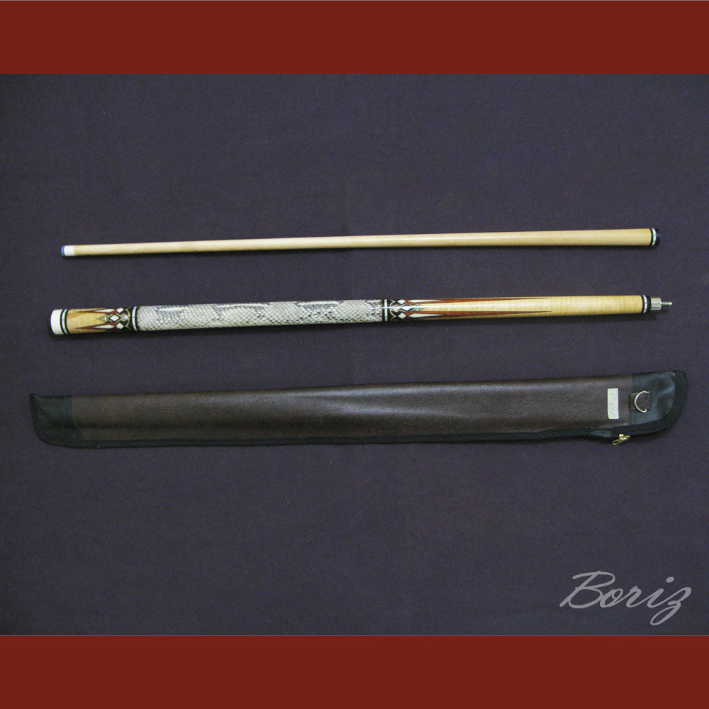 Boriz Billiards Raw Snake Skin Leather Grip Pool Cue Stick Original Inlay Artwork #BCC008