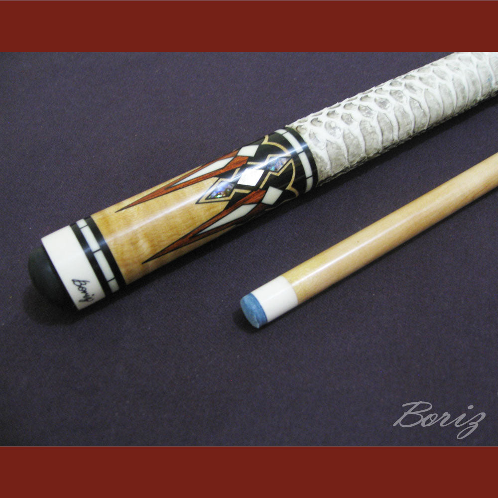 Boriz Billiards Raw Snake Skin Leather Grip Pool Cue Stick Original Inlay Artwork #BCC008
