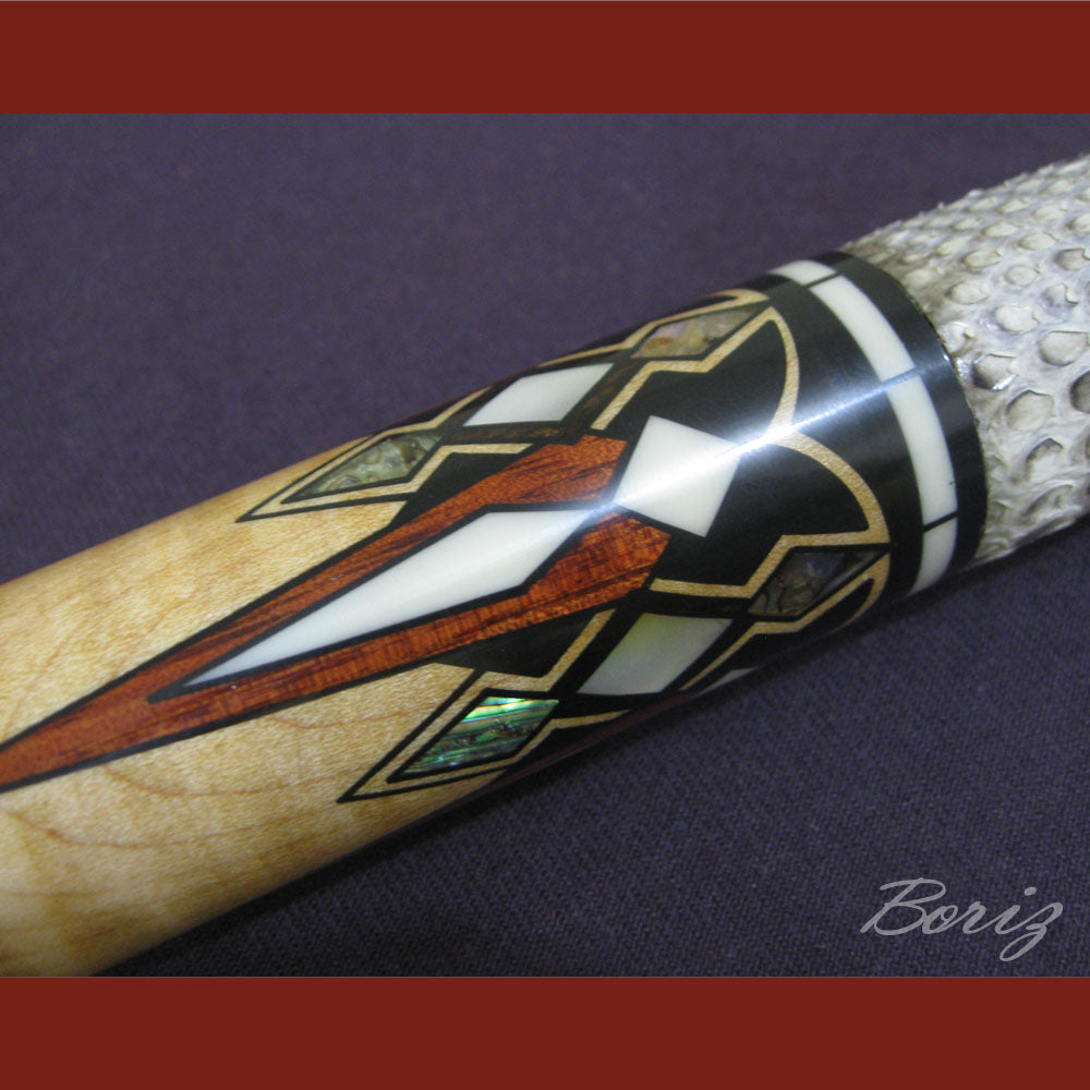 Boriz Billiards Raw Snake Skin Leather Grip Pool Cue Stick Original Inlay Artwork #BCC008