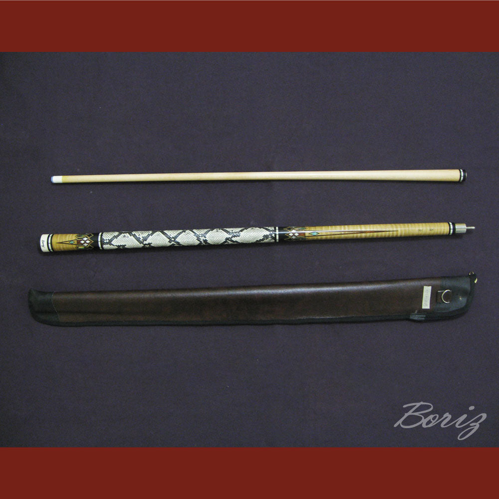 Boriz Billiards Raw Snake Skin Leather Grip Pool Cue Stick Original Inlay Artwork #BCC009