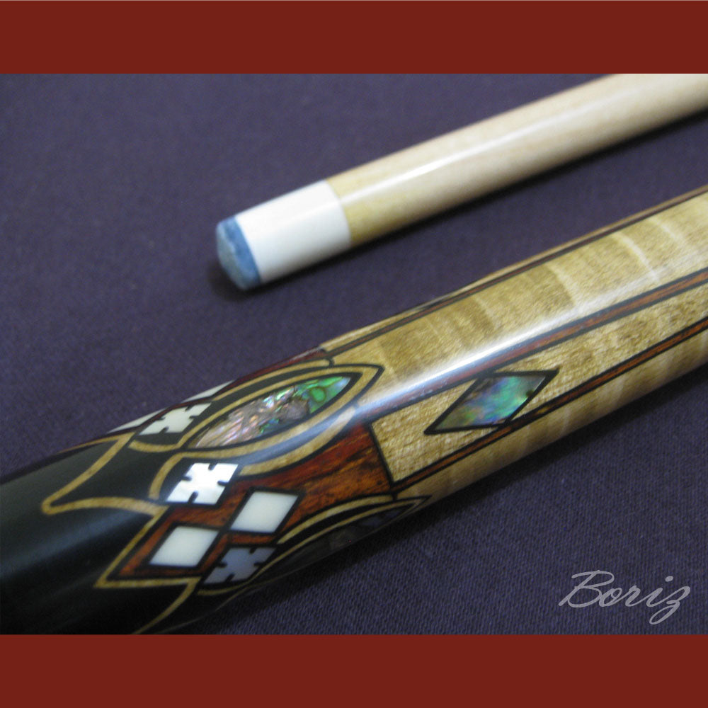 Boriz Billiards Raw Snake Skin Leather Grip Pool Cue Stick Original Inlay Artwork #BCC009