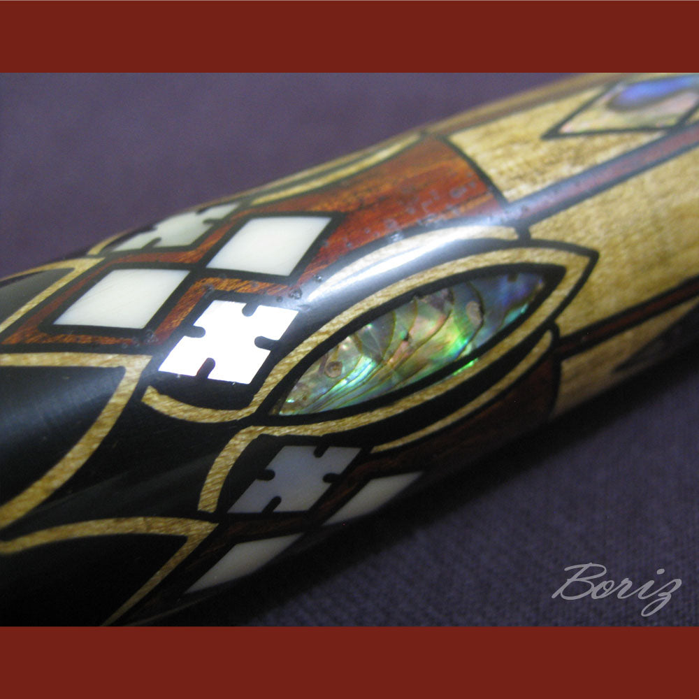 Boriz Billiards Raw Snake Skin Leather Grip Pool Cue Stick Original Inlay Artwork #BCC009