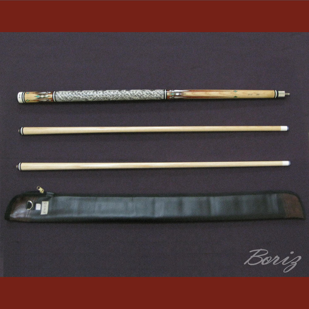 Boriz Billiards Raw Snake Skin Leather Grip Pool Cue Stick Original Inlay Artwork #BCC012