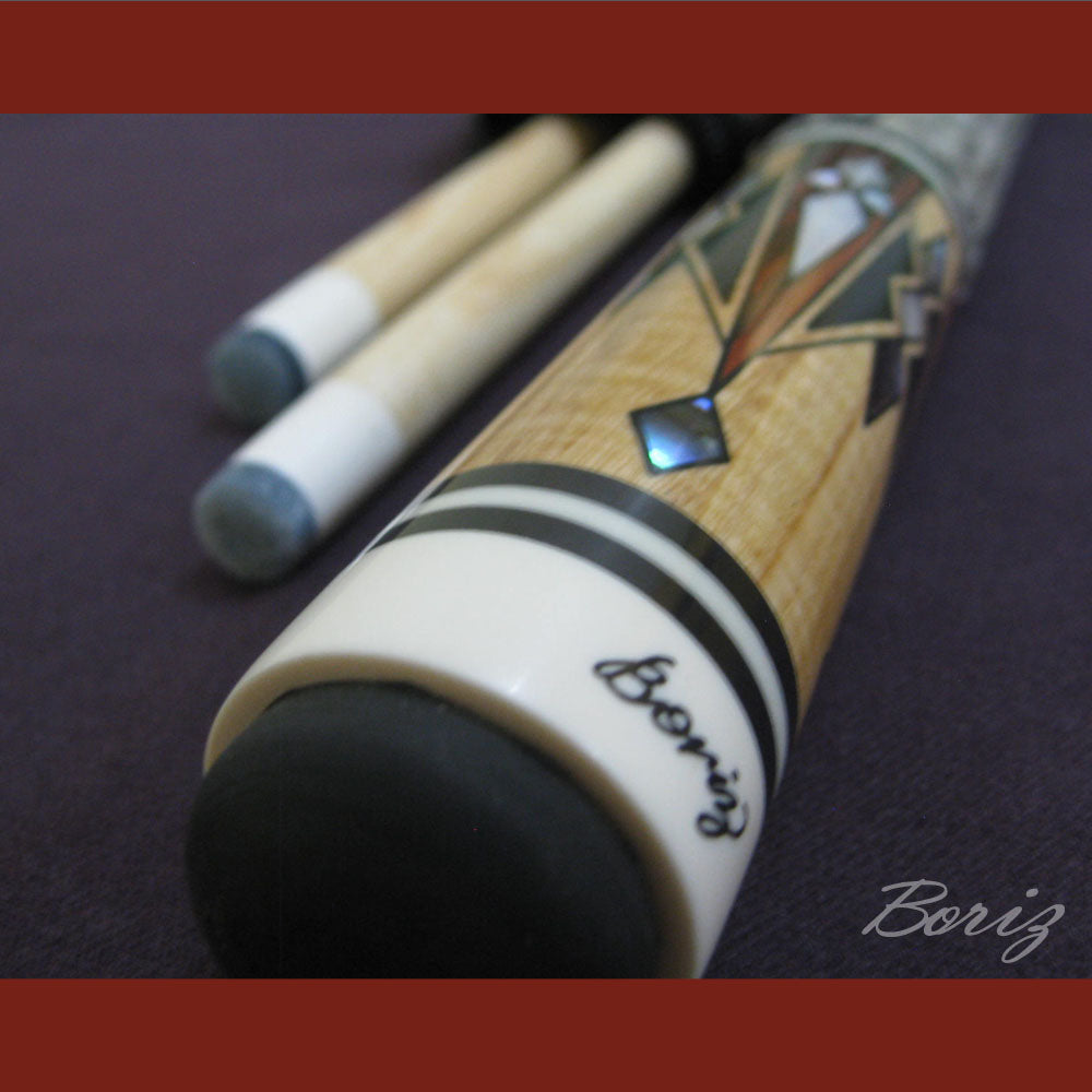 Boriz Billiards Raw Snake Skin Leather Grip Pool Cue Stick Original Inlay Artwork #BCC012