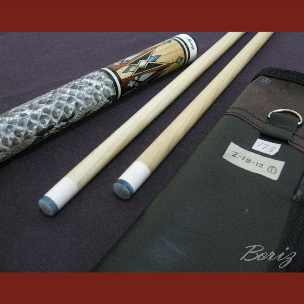Boriz Billiards Raw Snake Skin Leather Grip Pool Cue Stick Original Inlay Artwork #BCC012