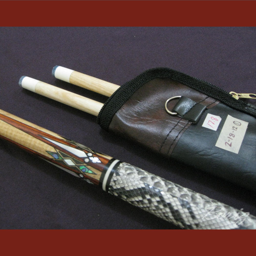 Boriz Billiards Raw Snake Skin Leather Grip Pool Cue Stick Original Inlay Artwork #BCC012