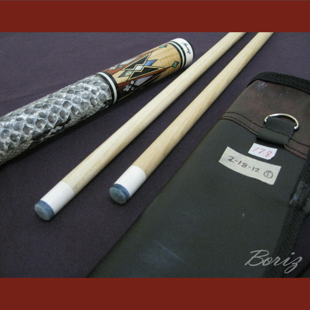 Boriz Billiards Raw Snake Skin Leather Grip Pool Cue Stick Original Inlay Artwork #BCC012