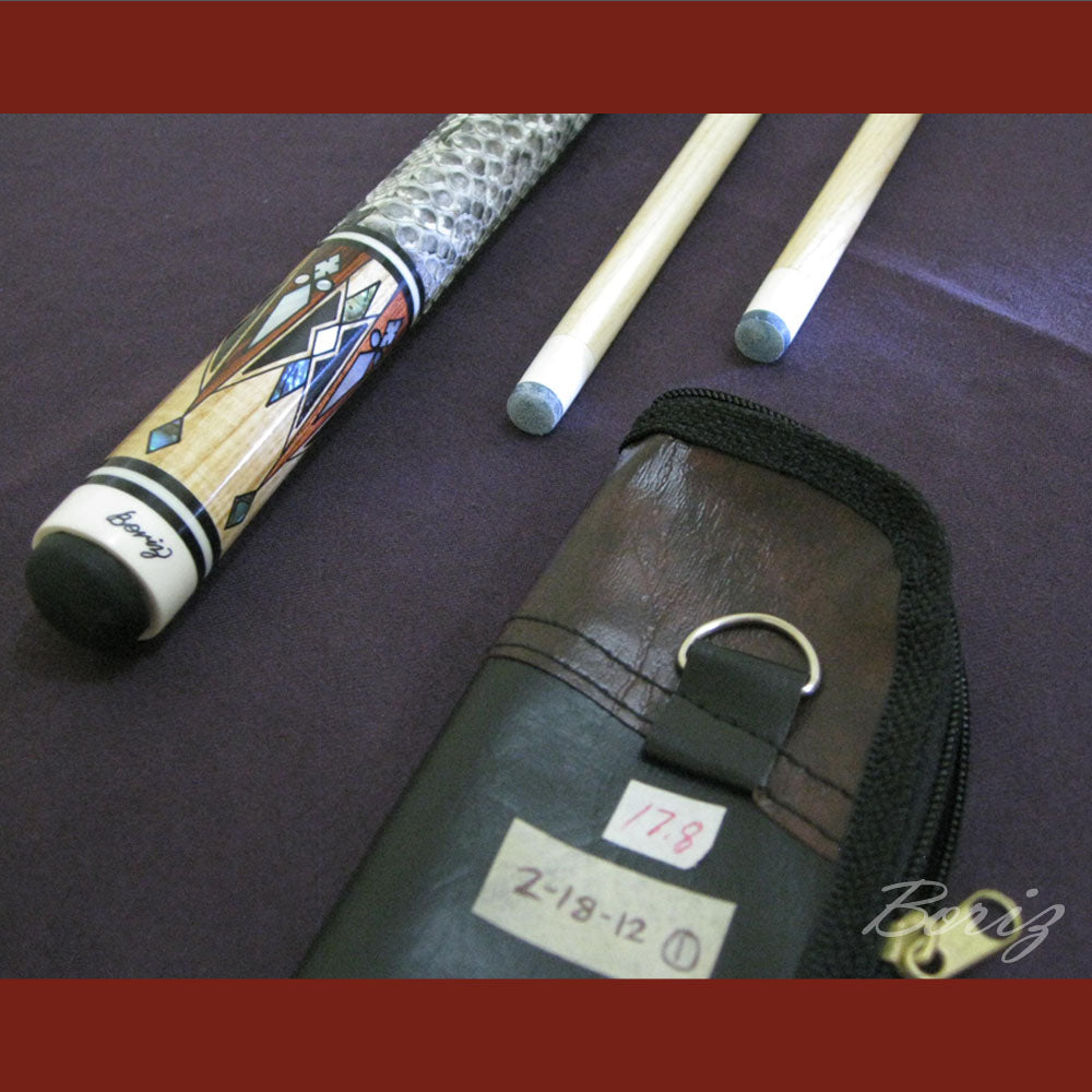 Boriz Billiards Raw Snake Skin Leather Grip Pool Cue Stick Original Inlay Artwork #BCC012