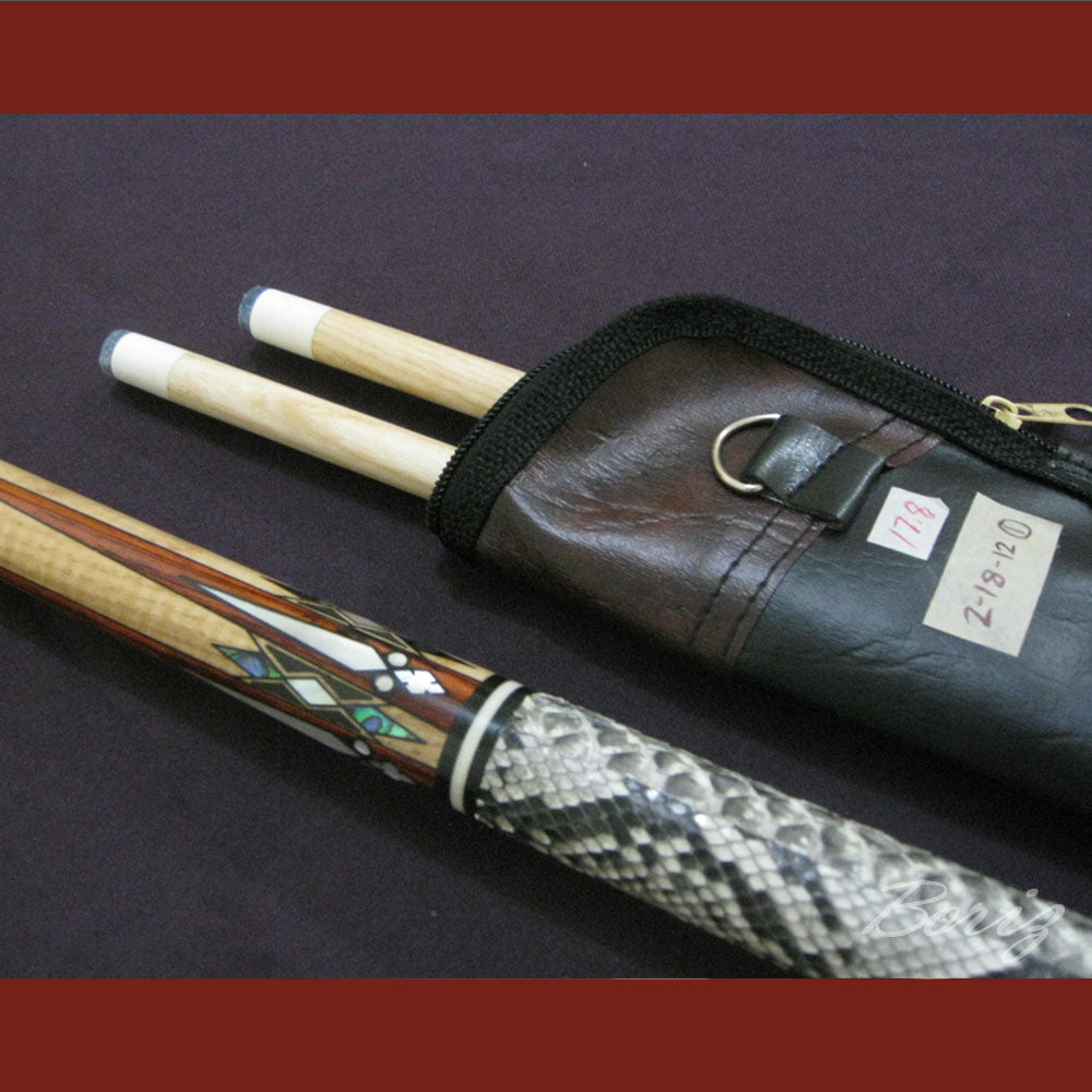 Boriz Billiards Raw Snake Skin Leather Grip Pool Cue Stick Original Inlay Artwork #BCC012