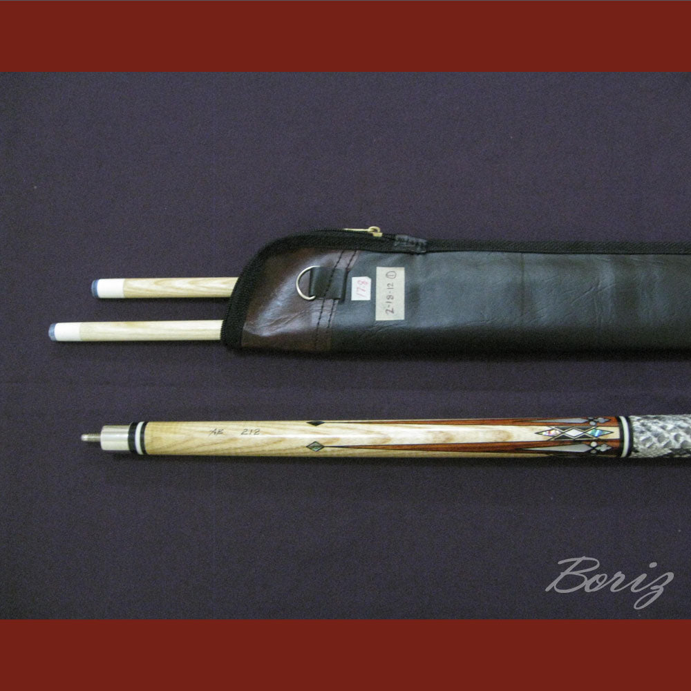 Boriz Billiards Raw Snake Skin Leather Grip Pool Cue Stick Original Inlay Artwork #BCC012