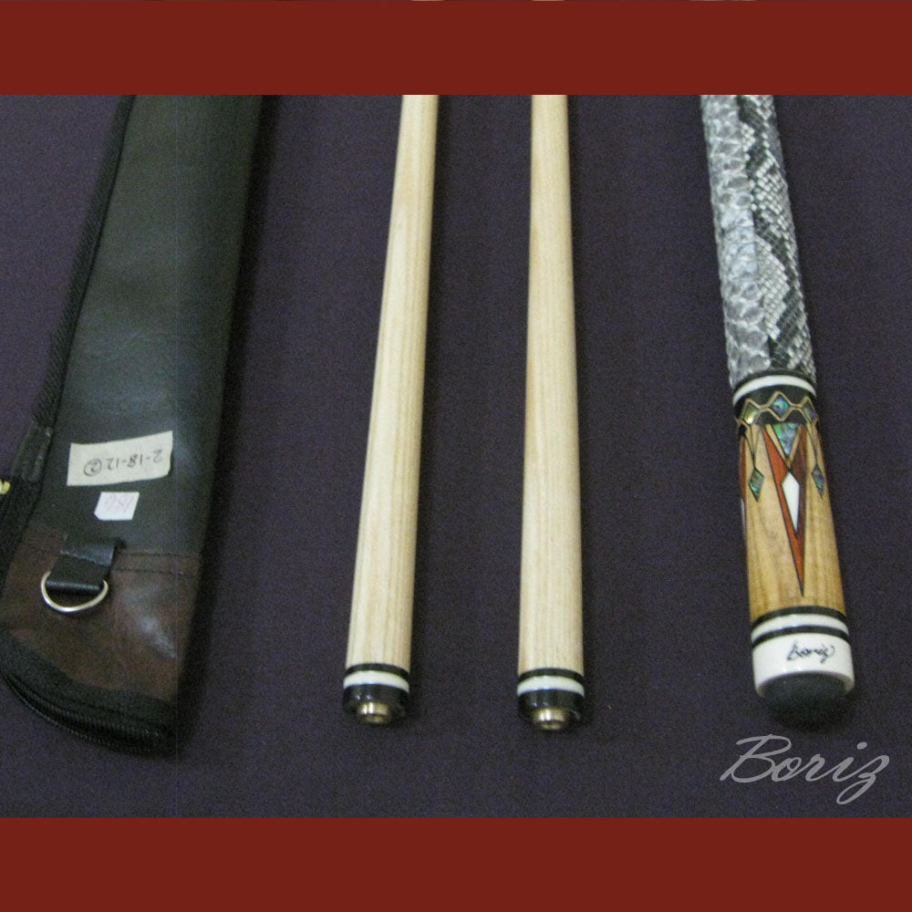 Boriz Billiards Raw Snake Skin Leather Grip Pool Cue Stick Original Inlay Artwork #BCC011
