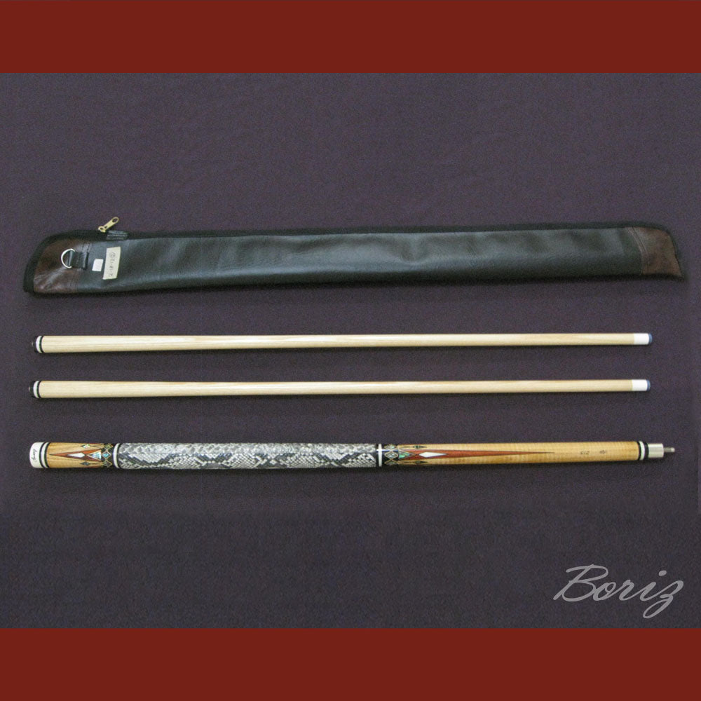Boriz Billiards Raw Snake Skin Leather Grip Pool Cue Stick Original Inlay Artwork #BCC011