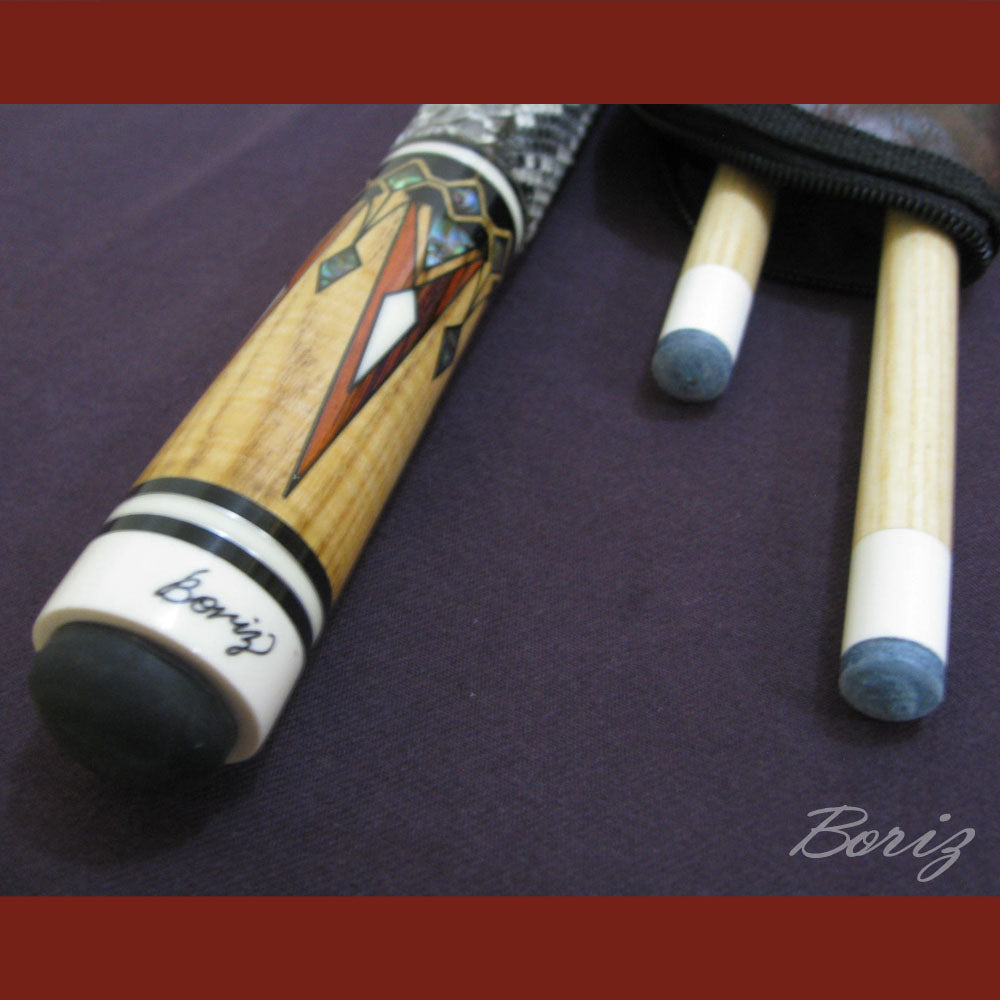 Boriz Billiards Raw Snake Skin Leather Grip Pool Cue Stick Original Inlay Artwork #BCC011