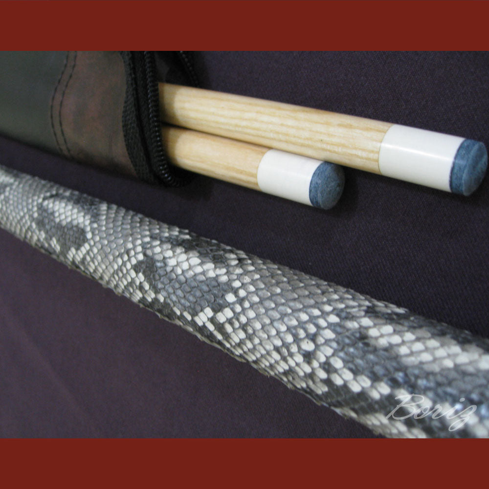 Boriz Billiards Raw Snake Skin Leather Grip Pool Cue Stick Original Inlay Artwork #BCC011