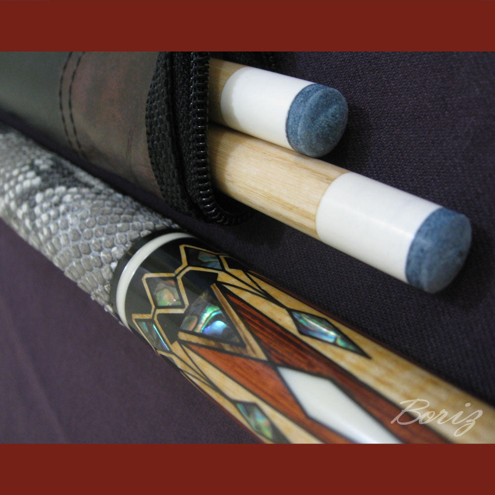 Boriz Billiards Raw Snake Skin Leather Grip Pool Cue Stick Original Inlay Artwork #BCC011