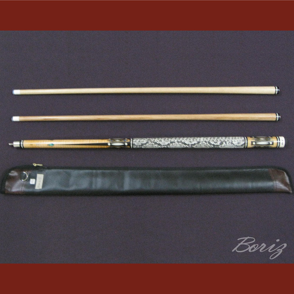 Boriz Billiards Raw Snake Skin Leather Grip Pool Cue Stick Original Inlay Artwork #BCC013