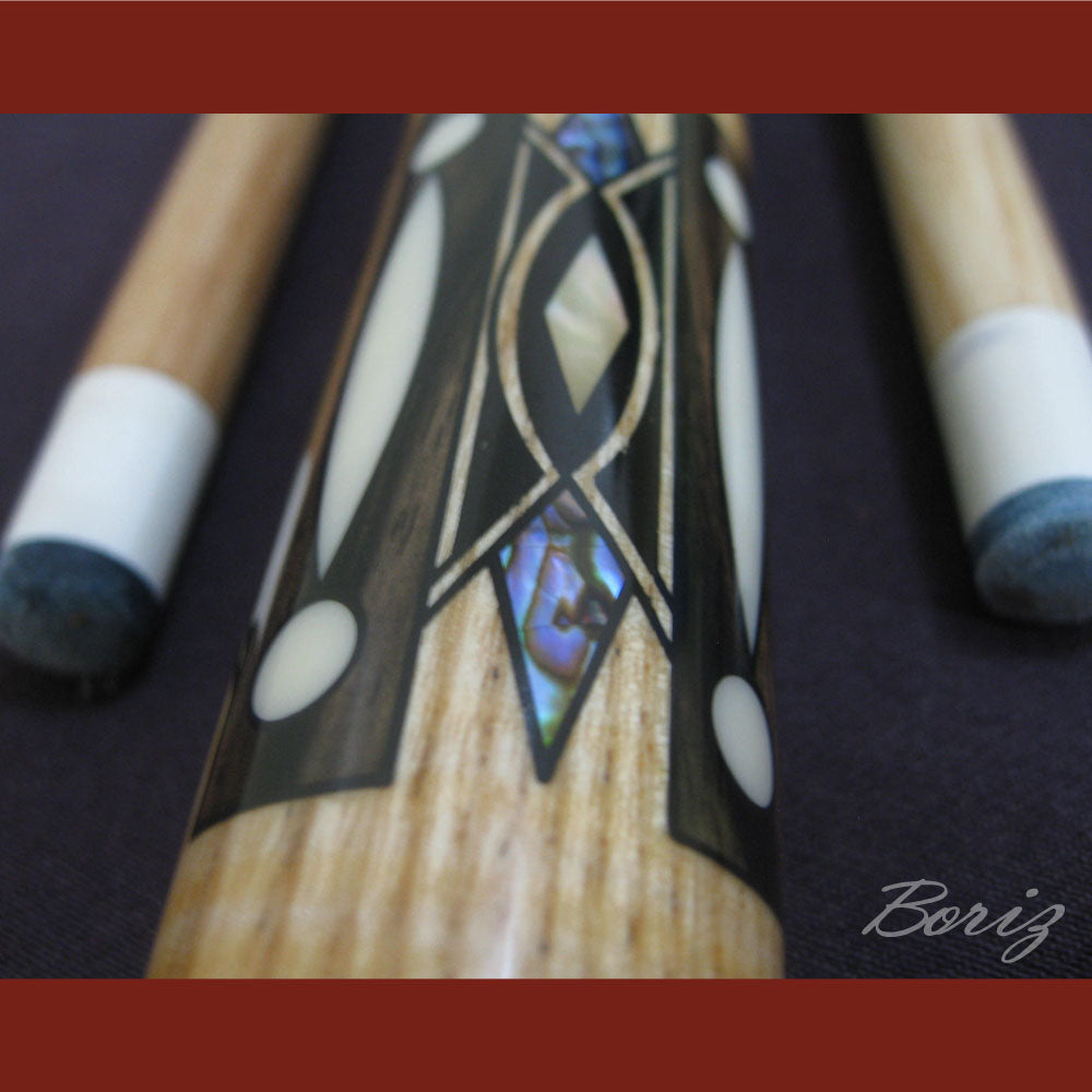 Boriz Billiards Raw Snake Skin Leather Grip Pool Cue Stick Original Inlay Artwork #BCC013