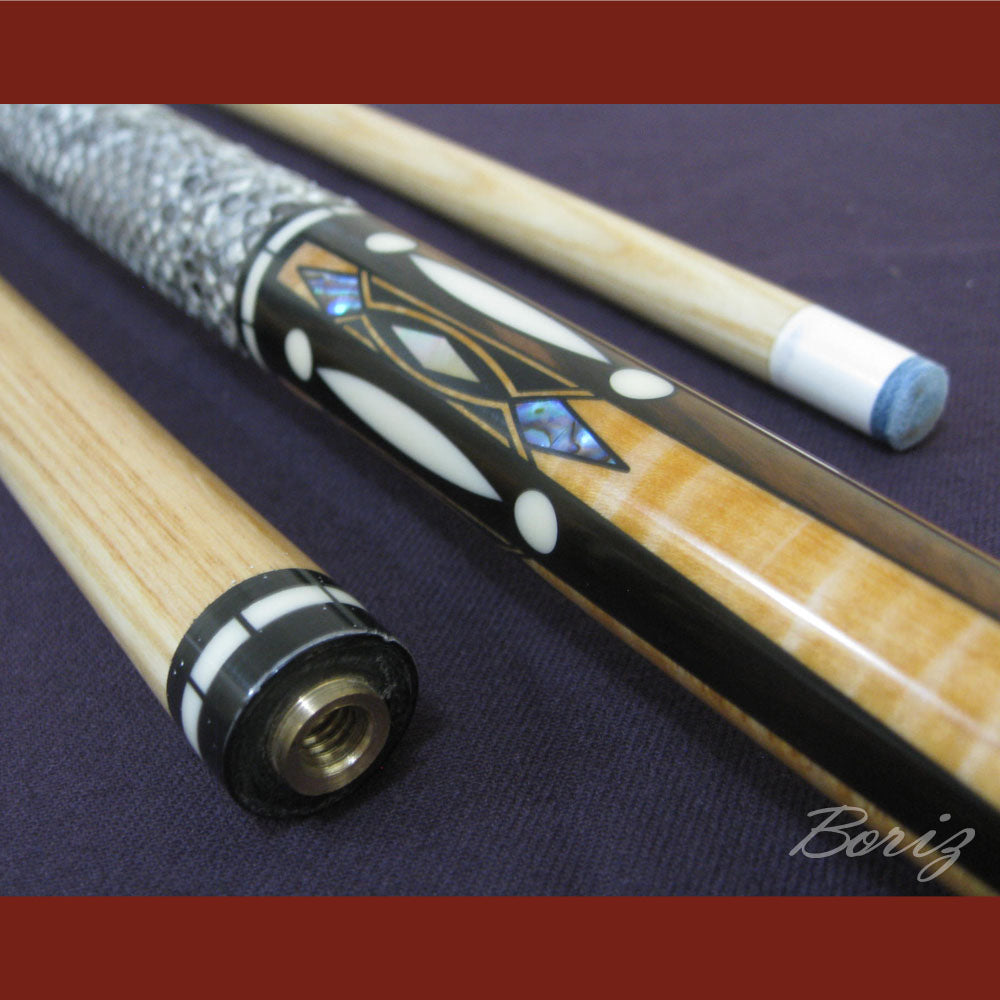 Boriz Billiards Raw Snake Skin Leather Grip Pool Cue Stick Original Inlay Artwork #BCC013