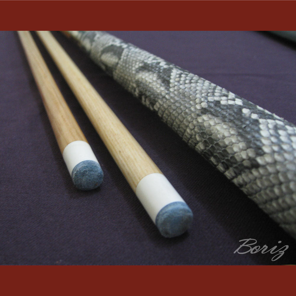 Boriz Billiards Raw Snake Skin Leather Grip Pool Cue Stick Original Inlay Artwork #BCC013
