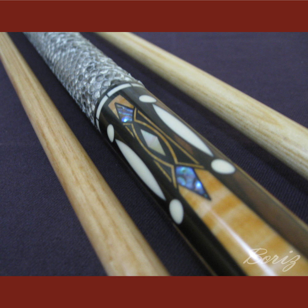 Boriz Billiards Raw Snake Skin Leather Grip Pool Cue Stick Original Inlay Artwork #BCC013