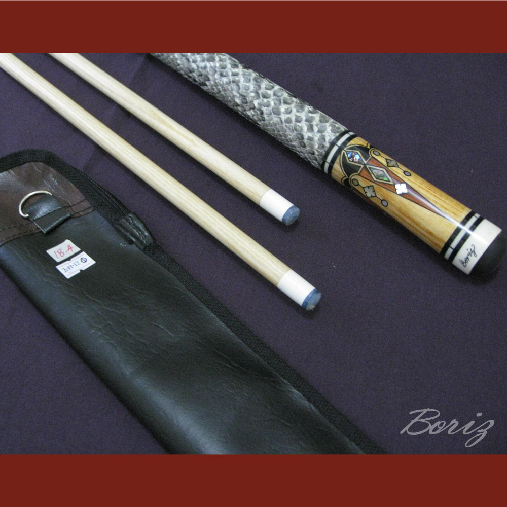 Boriz Billiards Raw Snake Skin Leather Grip Pool Cue Stick Original Inlay Artwork #BCC014